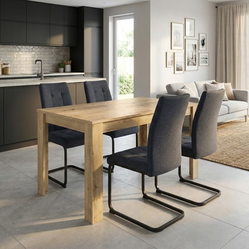 Σετ τραπεζαρία 5τμχ Darlen - Laura  χρώμα sapphire oak - ανθρακί 125x72x74εκ.