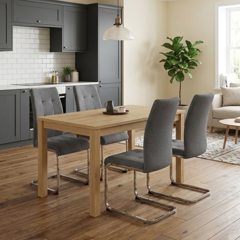 Σετ τραπεζαρία 5τμχ Darlen - Laura  χρώμα sapphire oak - γκρι 125x72x74εκ.