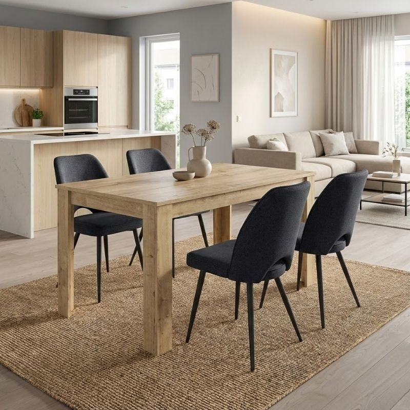 Σετ τραπεζαρία 5τμχ Darlen - Christy  χρώμα sapphire oak - ανθρακί 125x72x74εκ.