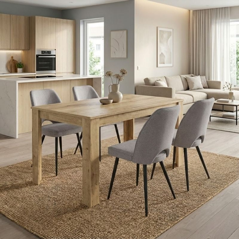 Σετ τραπεζαρία 5τμχ Darlen - Christy  χρώμα sapphire oak - ανοιχτό μπεζ 125x72x74εκ.