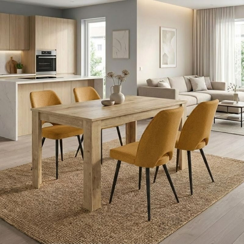Σετ τραπεζαρία 5τμχ Darlen - Christy  χρώμα sapphire oak - μουσταρδί 125x72x74εκ.