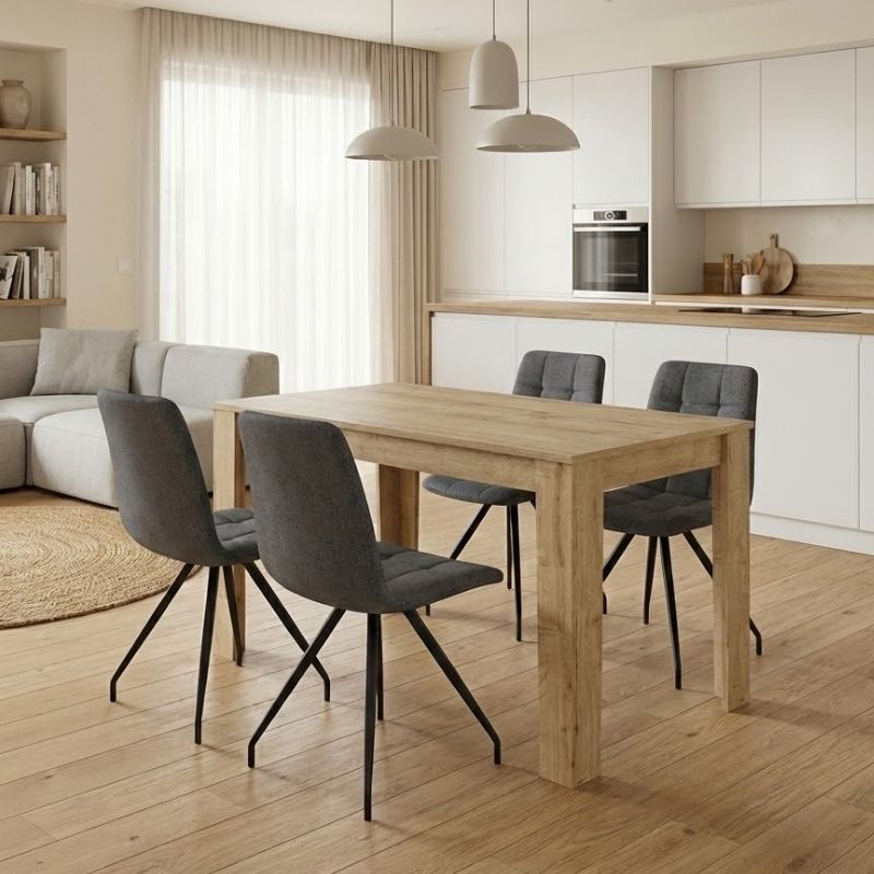 Σετ τραπεζαρία 5τμχ Darlen - Bianca  χρώμα sapphire oak - γκρι 125x72x74εκ.