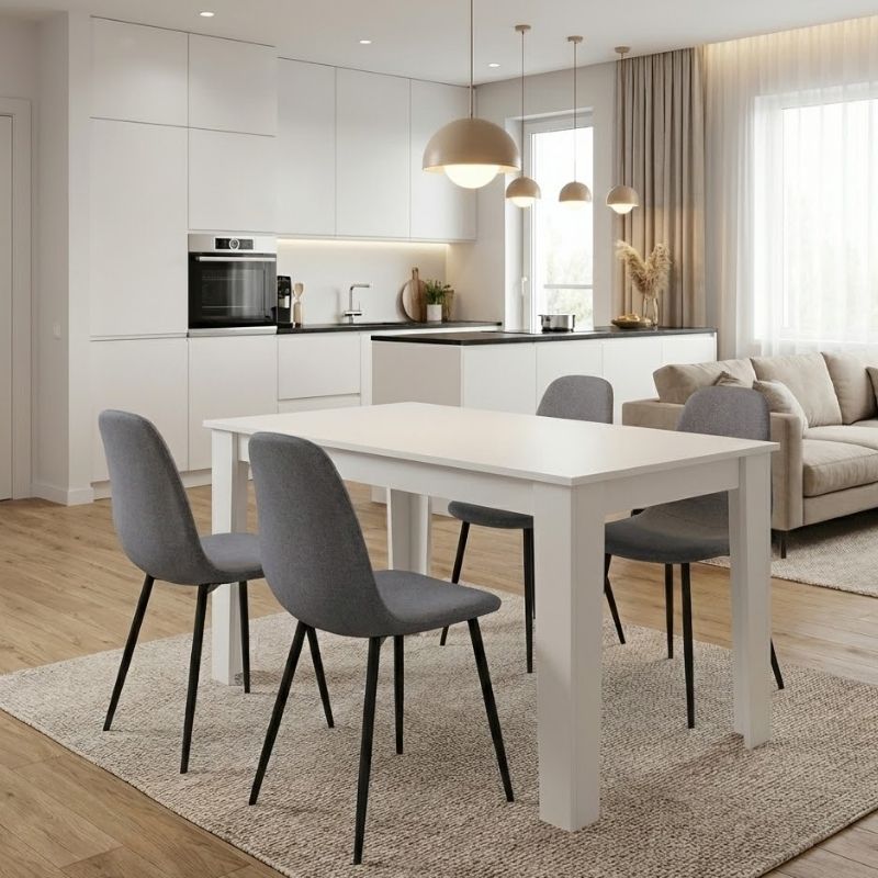 Σετ τραπεζαρία 5τμχ Darlen - Iris  χρώμα λευκό - γκρι 125x72x74εκ.