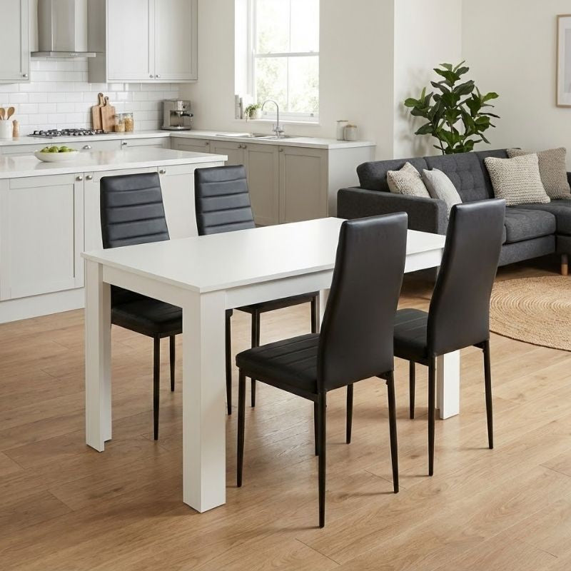 Σετ τραπεζαρία 5τμχ Darlen - Rosa  χρώμα λευκό - μαύρο 125x72x74εκ.