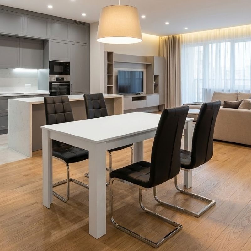 Σετ τραπεζαρία 5τμχ Darlen - Vela  χρώμα λευκό - μαύρο 125x72x74εκ.