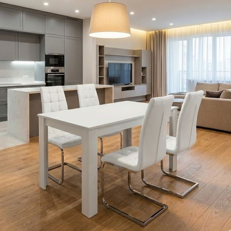 Σετ τραπεζαρία 5τμχ Darlen - Vela  χρώμα λευκό 125x72x74εκ.