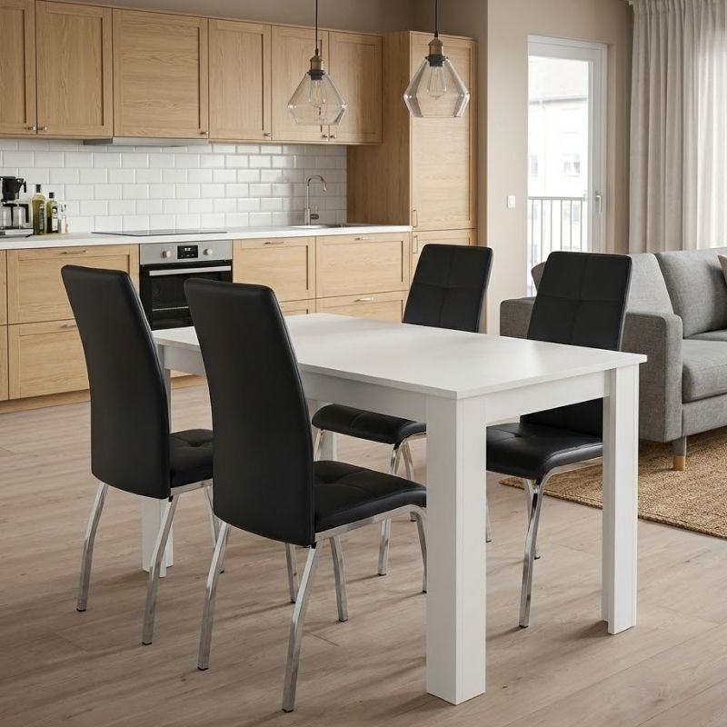 Σετ τραπεζαρία 5τμχ Darlen - Alma  χρώμα λευκό - μαύρο 125x72x74εκ.