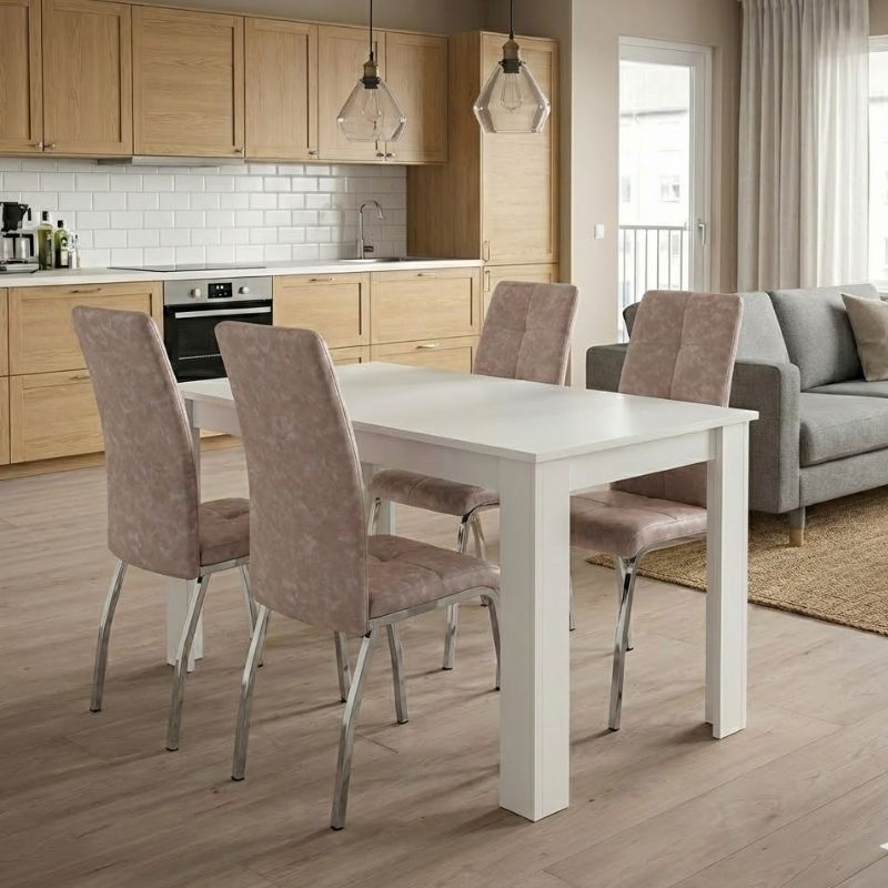 Σετ τραπεζαρία 5τμχ Darlen - Alma  χρώμα λευκό - μπεζ 125x72x74εκ.