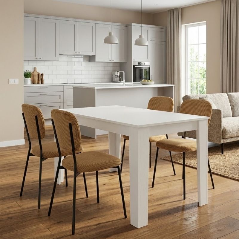 Σετ τραπεζαρία 5τμχ Darlen - Kevin  χρώμα λευκό - μουσταρδί 125x72x74εκ.