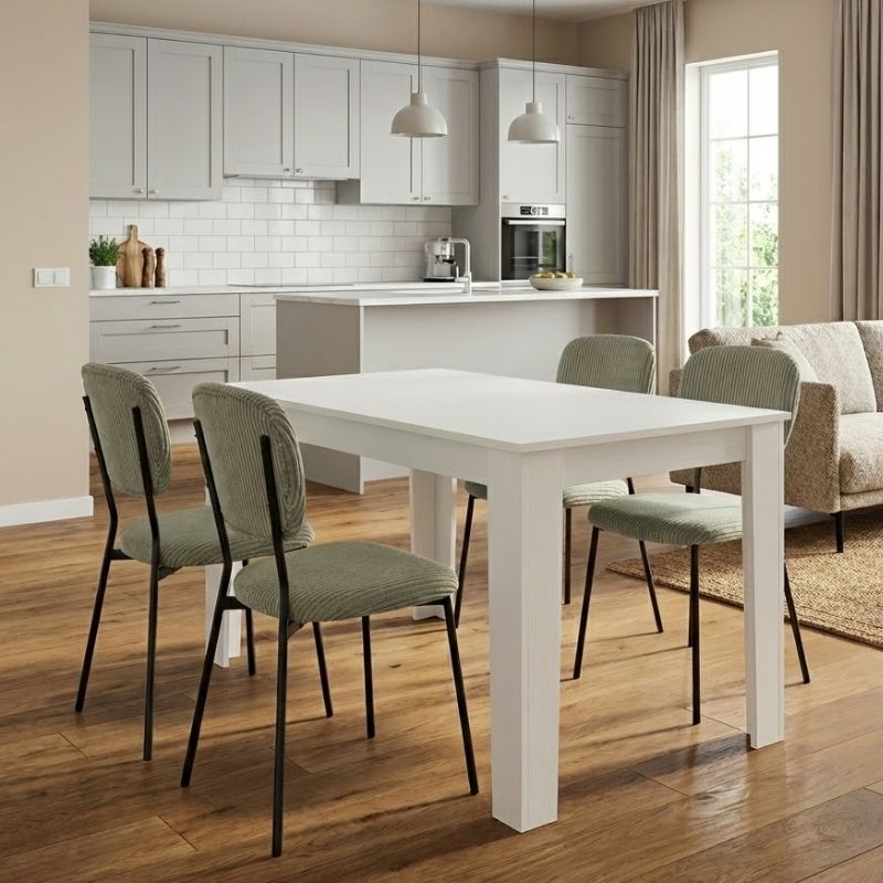 Σετ τραπεζαρία 5τμχ Darlen - Kevin  χρώμα λευκό - λαδί 125x72x74εκ.