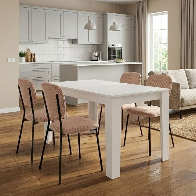 Σετ τραπεζαρία 5τμχ Darlen - Kevin  χρώμα λευκό - μόκα 125x72x74εκ.