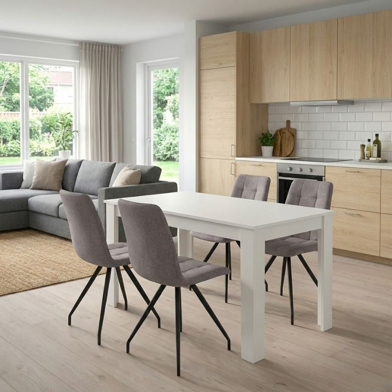 Σετ τραπεζαρία 5τμχ Darlen - Bianca  χρώμα λευκό - ανοιχτό μπεζ 125x72x74εκ.