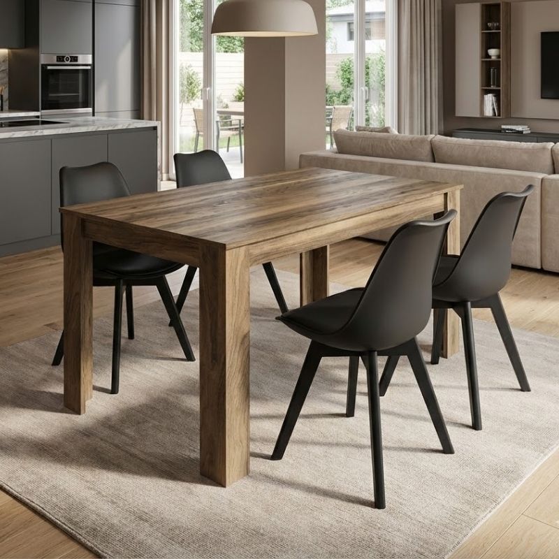 Σετ τραπεζαρία 5τμχ Darlen - Viva  χρώμα καρυδί - μαύρο 125x72x74εκ.