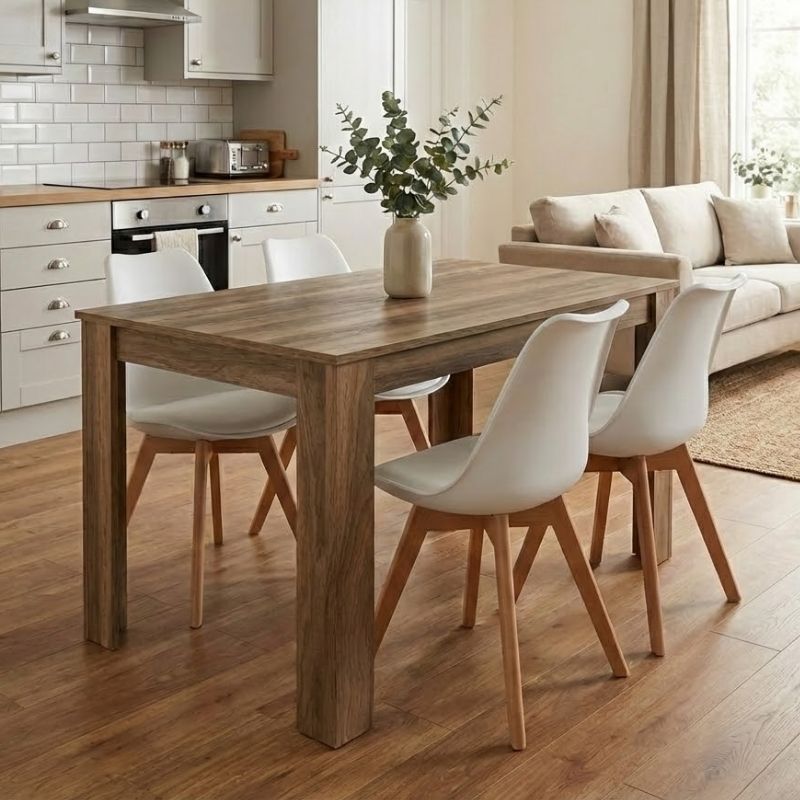 Σετ τραπεζαρία 5τμχ Darlen - Viva  χρώμα καρυδί - λευκό/φυσικό πόδι 125x72x74εκ.