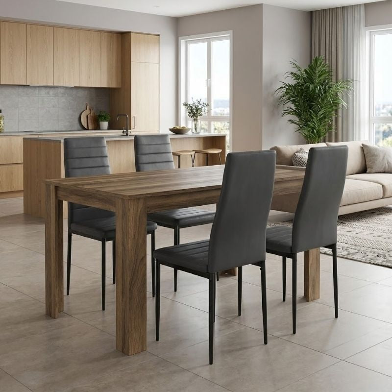 Σετ τραπεζαρία 5τμχ Darlen - Rosa  χρώμα καρυδί - μαύρο 125x72x74εκ.