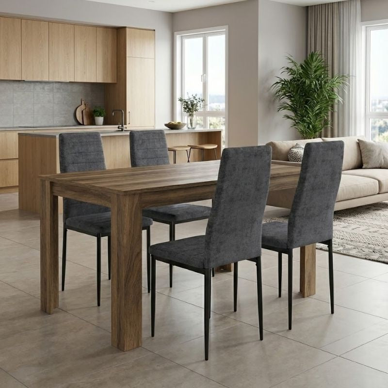 Σετ τραπεζαρία 5τμχ Darlen - Rosa  χρώμα καρυδί - γκρι 125x72x74εκ.