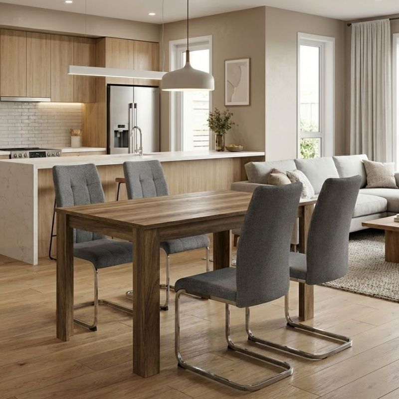 Σετ τραπεζαρία 5τμχ Darlen - Laura  χρώμα καρυδί - γκρι 125x72x74εκ.