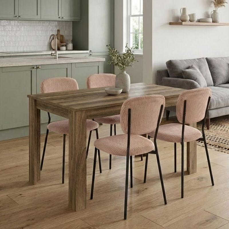 Σετ τραπεζαρία 5τμχ Darlen - Kevin  χρώμα καρυδί - μόκα 125x72x74εκ.