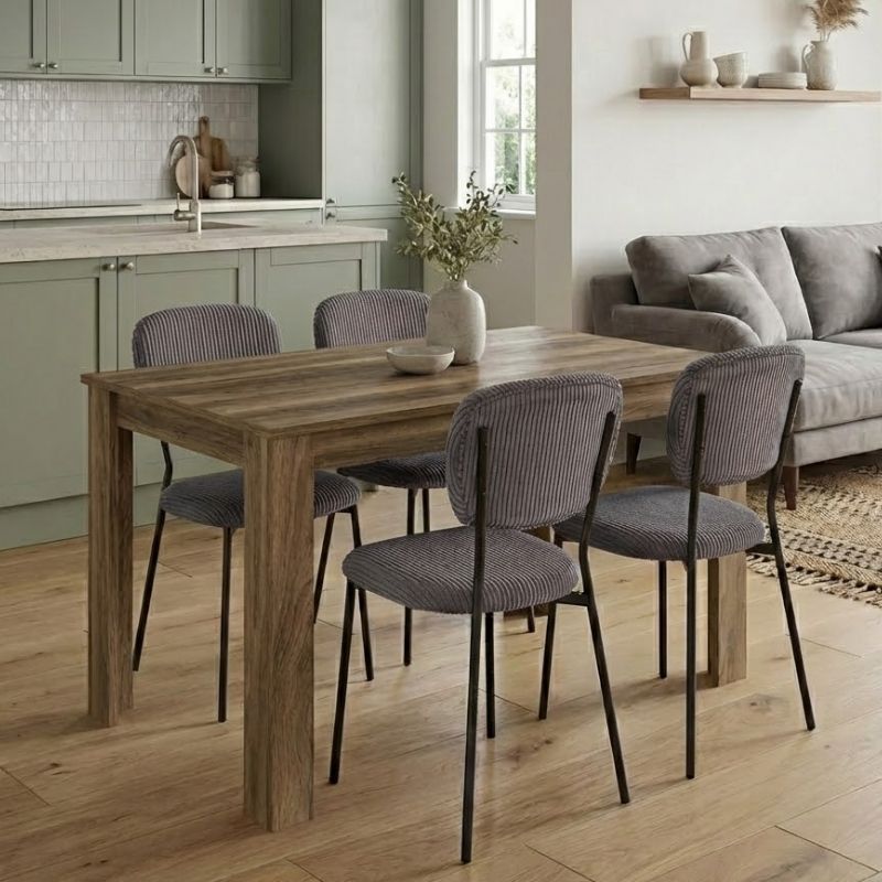 Σετ τραπεζαρία 5τμχ Darlen - Kevin  χρώμα καρυδί - γκρι 125x72x74εκ.