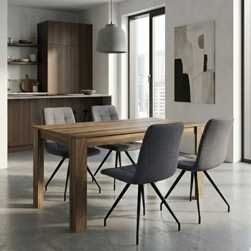 Σετ τραπεζαρία 5τμχ Darlen - Bianca  χρώμα καρυδί - γκρι 125x72x74εκ.