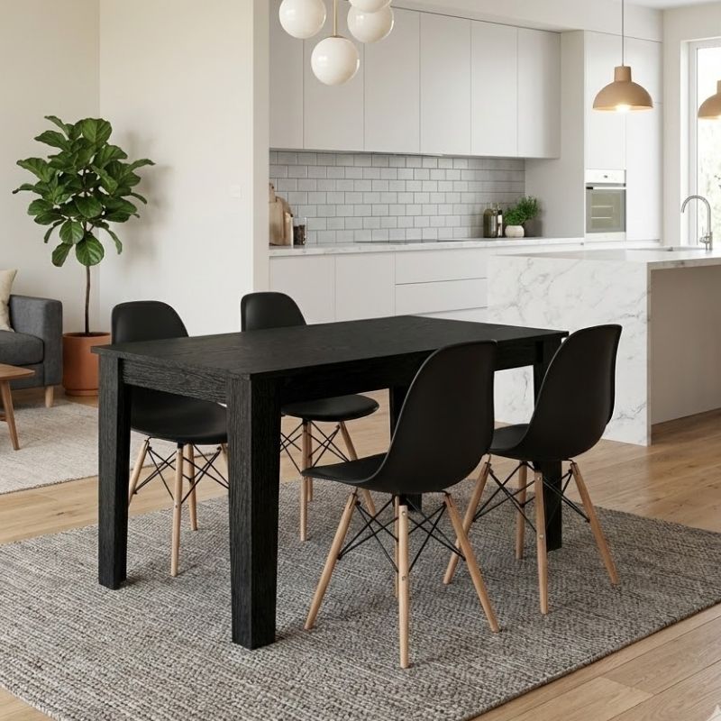 Σετ τραπεζαρία 5τμχ Darlen - Nova  χρώμα sencron black - μαύρο 125x72x74εκ.