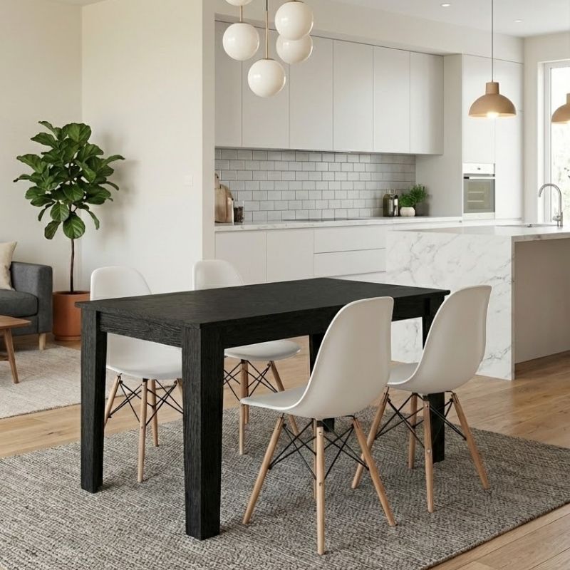 Σετ τραπεζαρία 5τμχ Darlen - Nova  χρώμα sencron black - λευκό 125x72x74εκ.