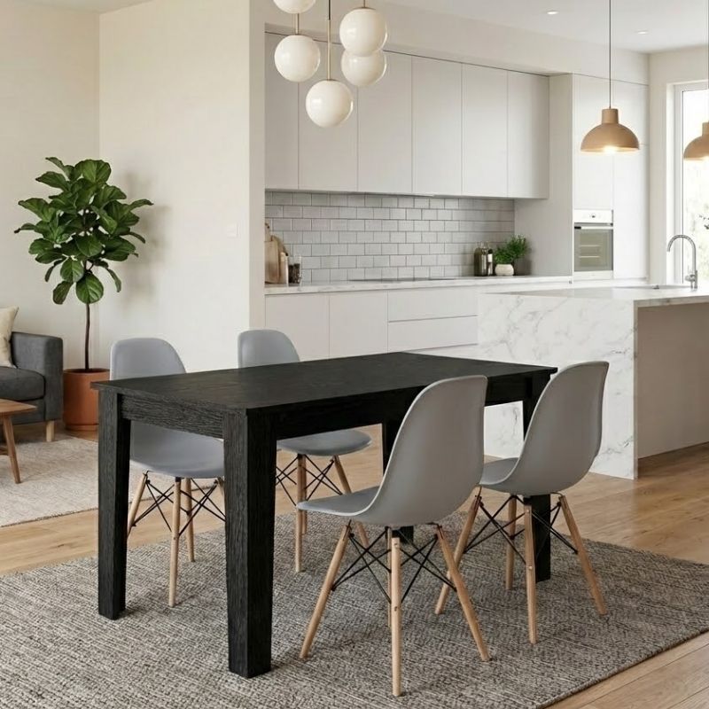 Σετ τραπεζαρία 5τμχ Darlen - Nova  χρώμα sencron black - γκρι 125x72x74εκ.