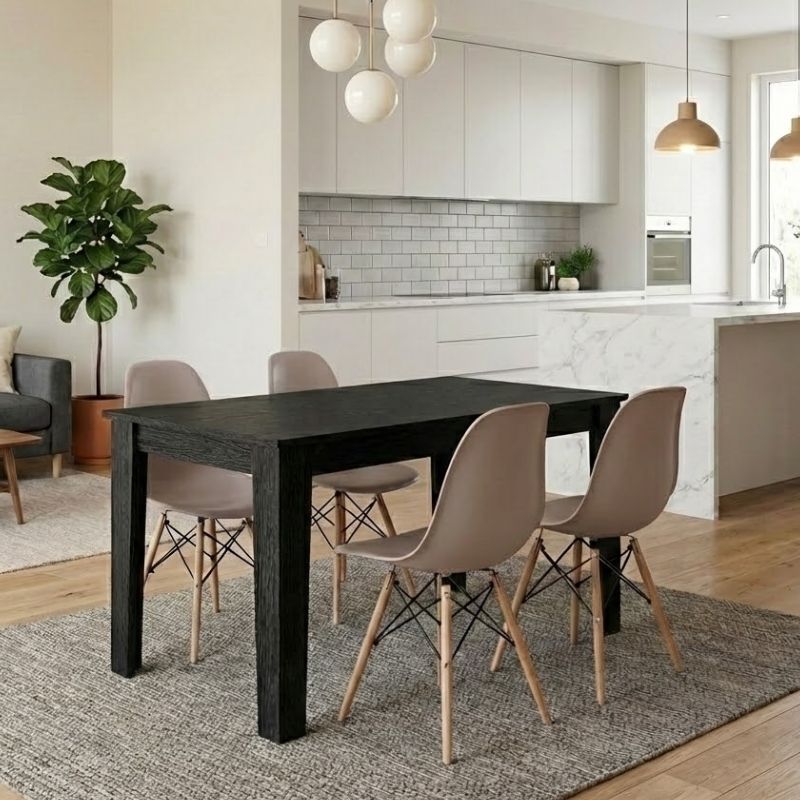 Σετ τραπεζαρία 5τμχ Darlen - Nova  χρώμα sencron black - cappuccino 125x72x74εκ.