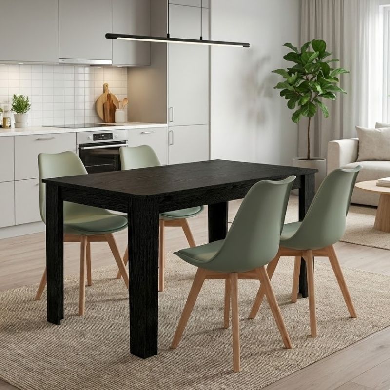 Σετ τραπεζαρία 5τμχ Darlen - Viva  χρώμα sencron black - φυστικί 125x72x74εκ.