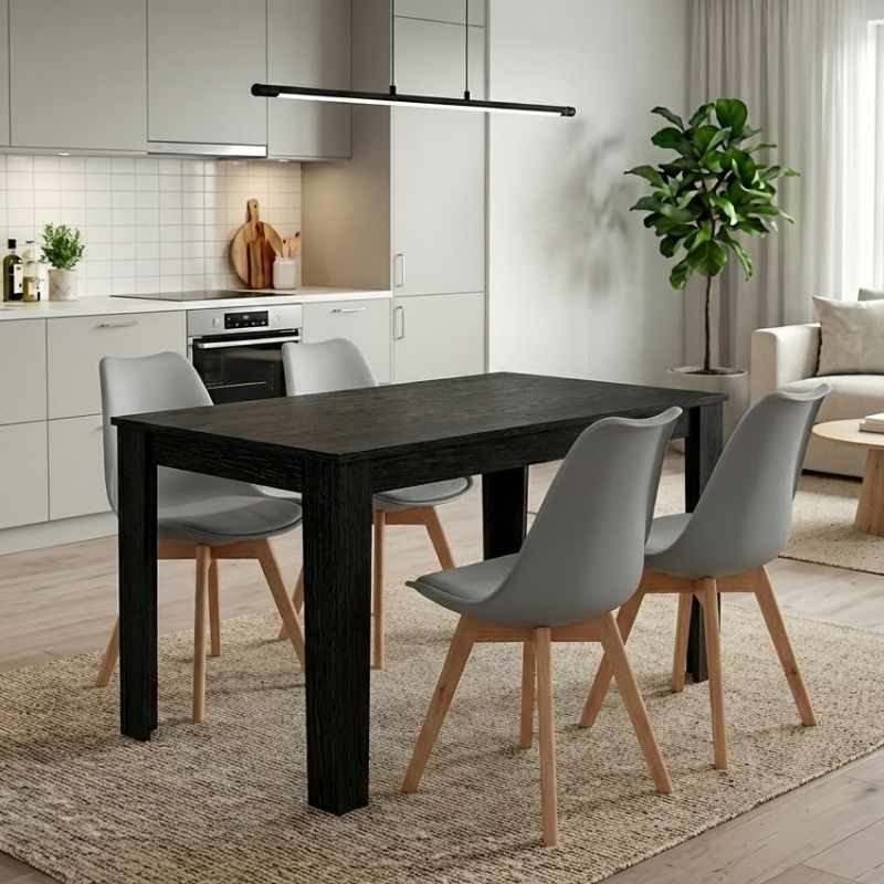 Σετ τραπεζαρία 5τμχ Darlen - Viva  χρώμα sencron black - γκρι 125x72x74εκ.