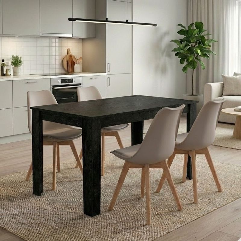 Σετ τραπεζαρία 5τμχ Darlen - Viva  χρώμα sencron black - cappuccino 125x72x74εκ.