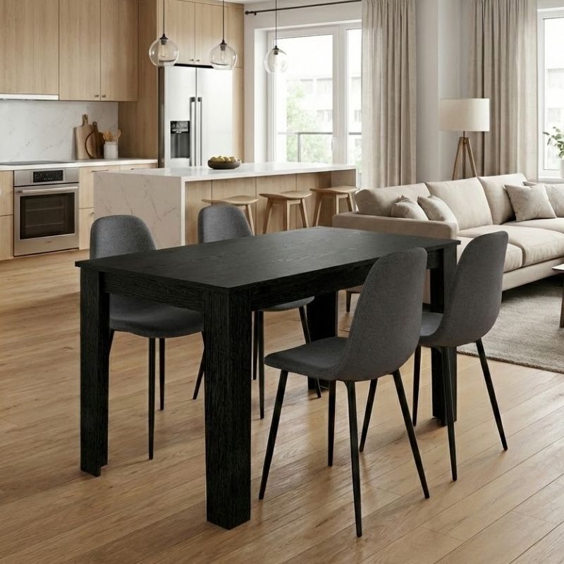 Σετ τραπεζαρία 5τμχ Darlen - Iris  χρώμα sencron black - γκρι 125x72x74εκ.