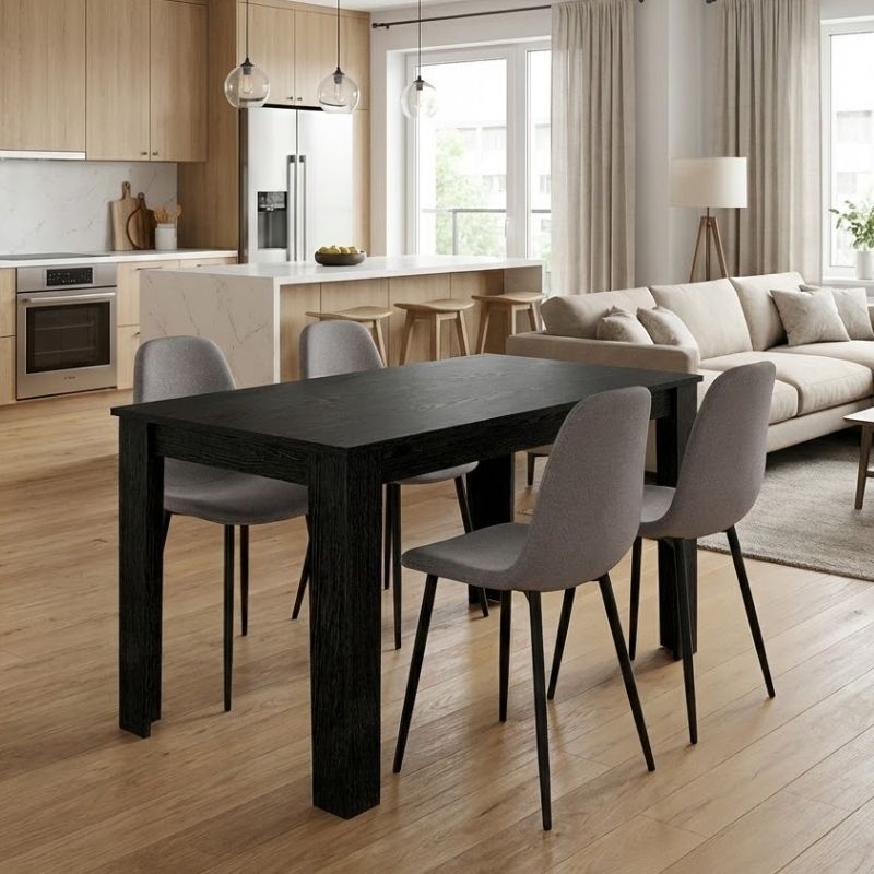 Σετ τραπεζαρία 5τμχ Darlen - Iris  χρώμα sencron black - ανοιχτό μπεζ 125x72x74εκ.