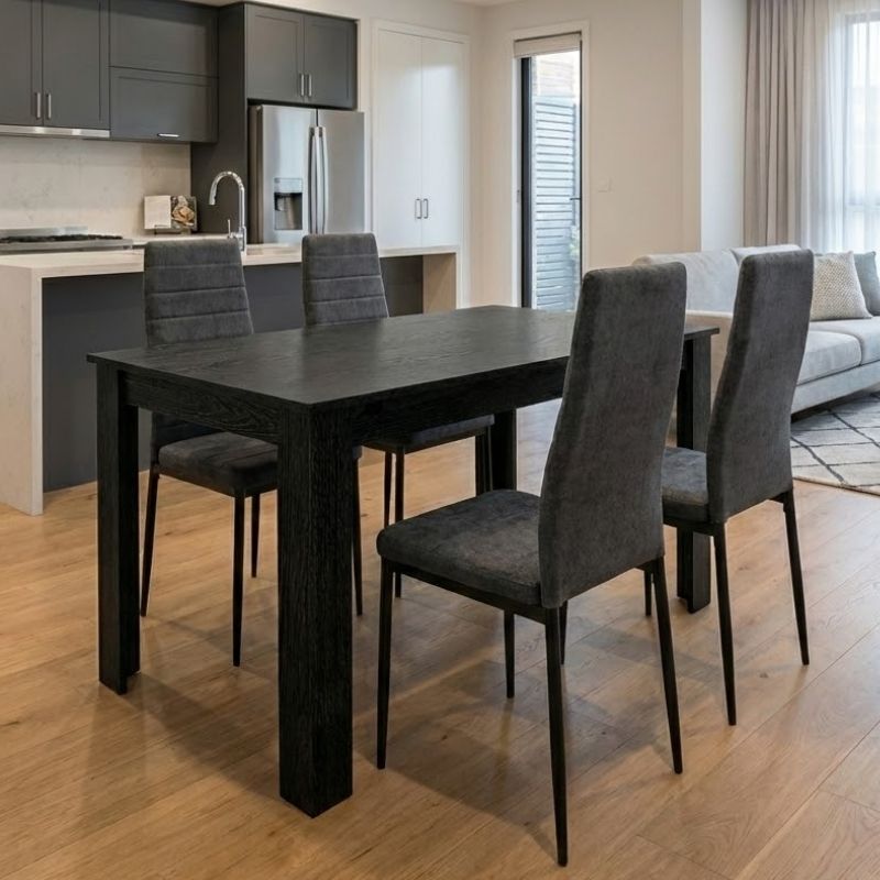 Σετ τραπεζαρία 5τμχ Darlen - Rosa  χρώμα sencron black - γκρι 125x72x74εκ.