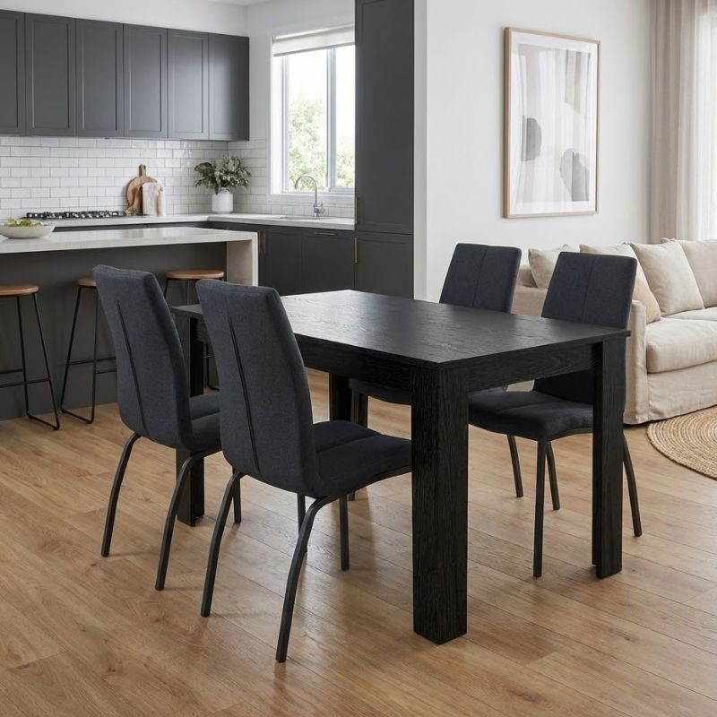 Σετ τραπεζαρία 5τμχ Darlen - Fina  χρώμα sencron black - ανθρακί 125x72x74εκ.