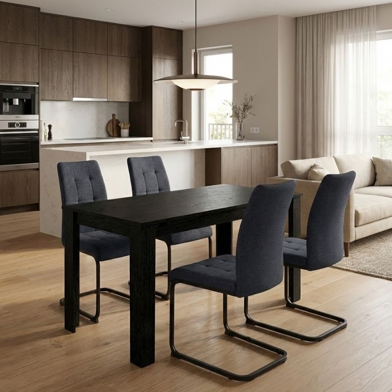 Σετ τραπεζαρία 5τμχ Darlen - Laura  χρώμα sencron black - ανθρακί 125x72x74εκ.