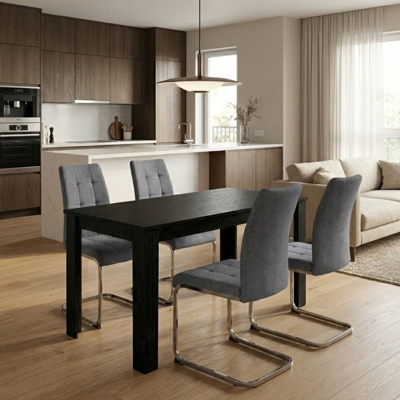 Σετ τραπεζαρία 5τμχ Darlen - Laura  χρώμα sencron black - γκρι 125x72x74εκ.