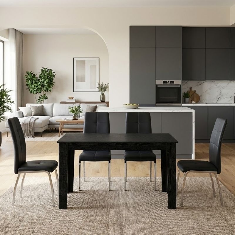 Σετ τραπεζαρία 5τμχ Darlen - Alma  χρώμα sencron black - μαύρο 125x72x74εκ.