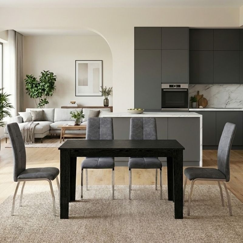 Σετ τραπεζαρία 5τμχ Darlen - Alma  χρώμα sencron black - γκρι 125x72x74εκ.