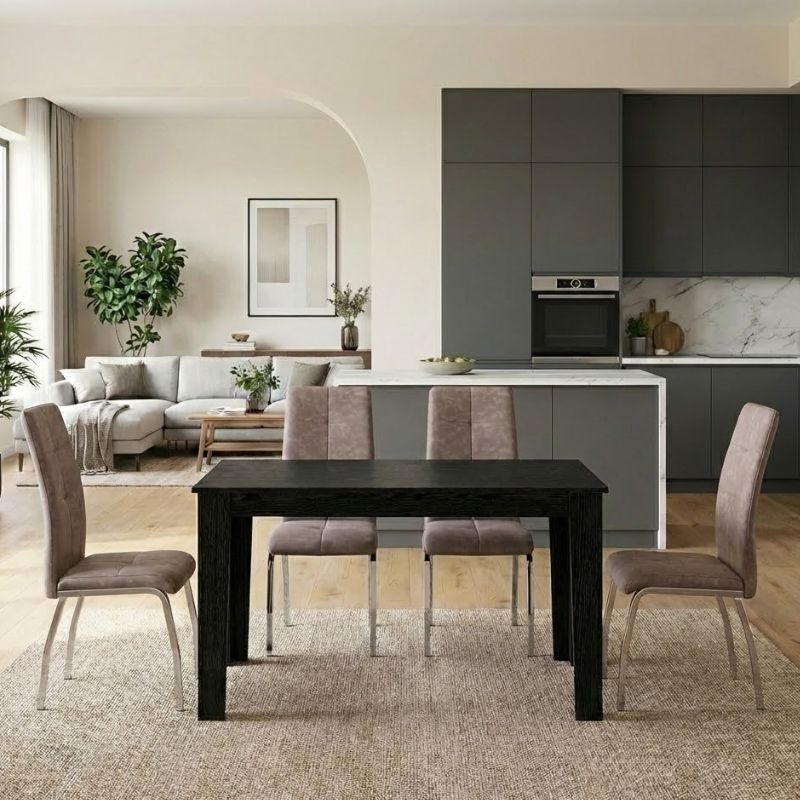 Σετ τραπεζαρία 5τμχ Darlen - Alma  χρώμα sencron black - μπεζ 125x72x74εκ.