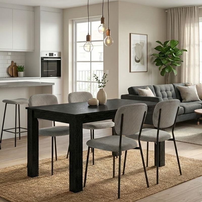 Σετ τραπεζαρία 5τμχ Darlen - Kevin  χρώμα sencron black - λαδί 125x72x74εκ.