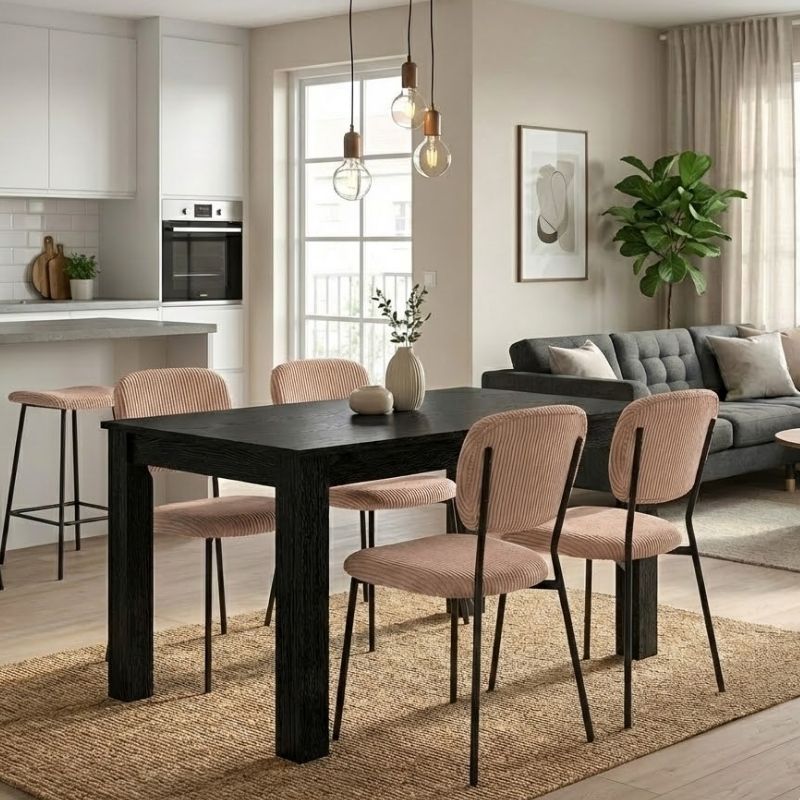 Σετ τραπεζαρία 5τμχ Darlen - Kevin  χρώμα sencron black - μόκα 125x72x74εκ.