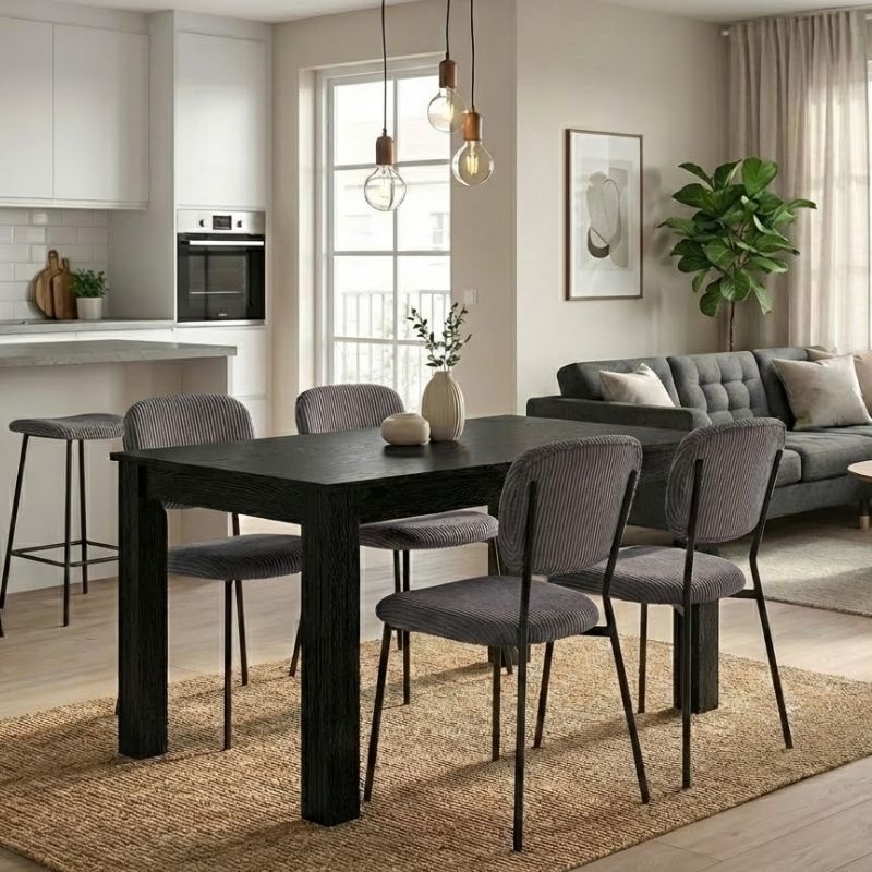 Σετ τραπεζαρία 5τμχ Darlen - Kevin  χρώμα sencron black - γκρι 125x72x74εκ.