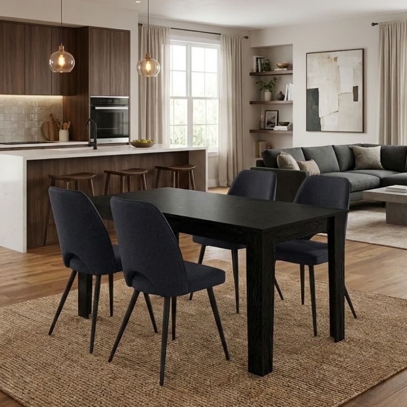 Σετ τραπεζαρία 5τμχ Darlen - Christy  χρώμα sencron black - ανθρακί 125x72x74εκ.