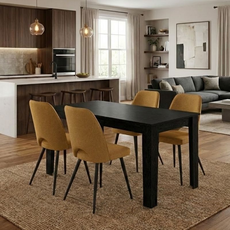 Σετ τραπεζαρία 5τμχ Darlen - Christy  χρώμα sencron black - μουσταρδί 125x72x74εκ.