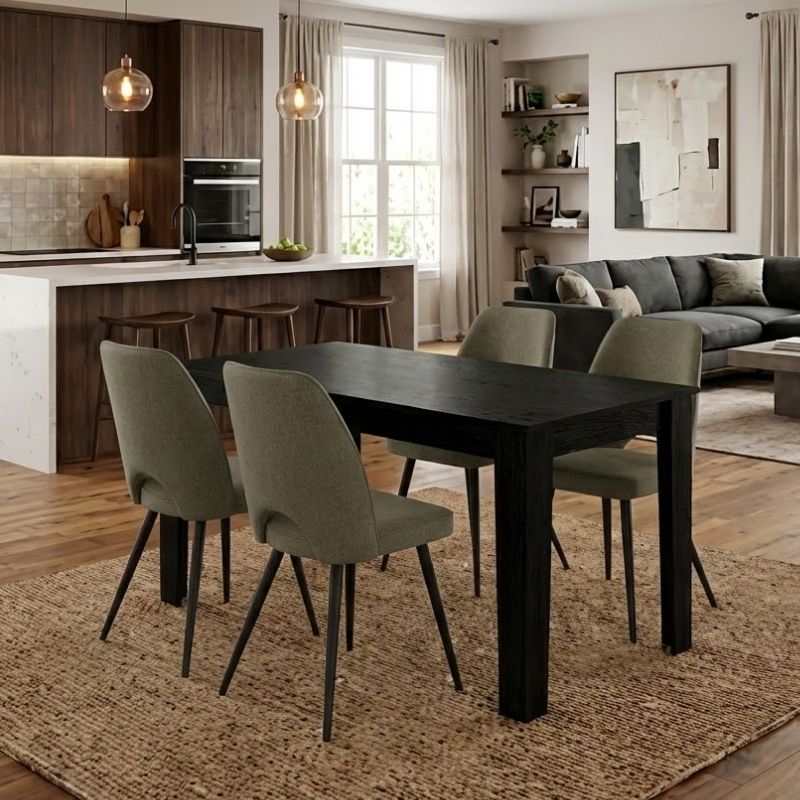 Σετ τραπεζαρία 5τμχ Darlen - Christy  χρώμα sencron black - λαδί 125x72x74εκ.