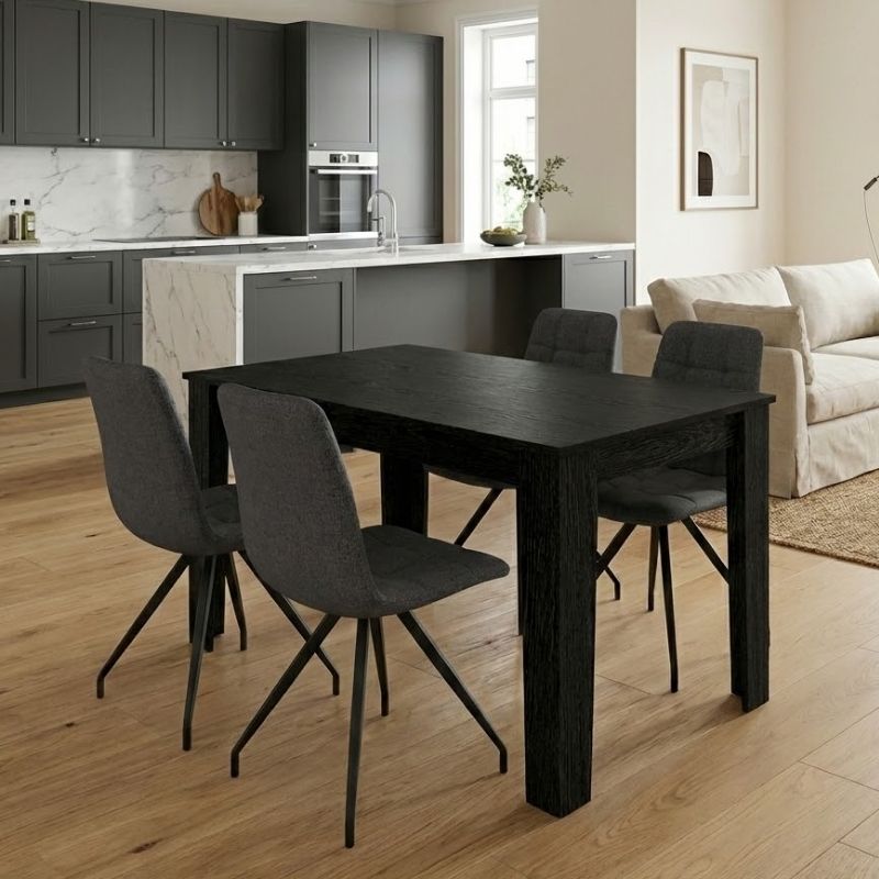 Σετ τραπεζαρία 5τμχ Darlen - Bianca  χρώμα sencron black - γκρι 125x72x74εκ.