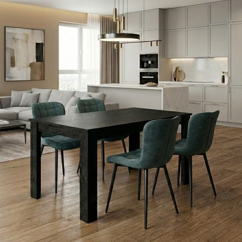 Σετ τραπεζαρία 5τμχ Darlen - Chiara  χρώμα sencron black - πράσινο 125x72x74εκ.