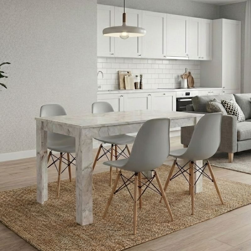 Σετ τραπεζαρία 5τμχ Darlen - Nova  χρώμα λευκό εφέ μαρμάρου - γκρι 125x72x74εκ.