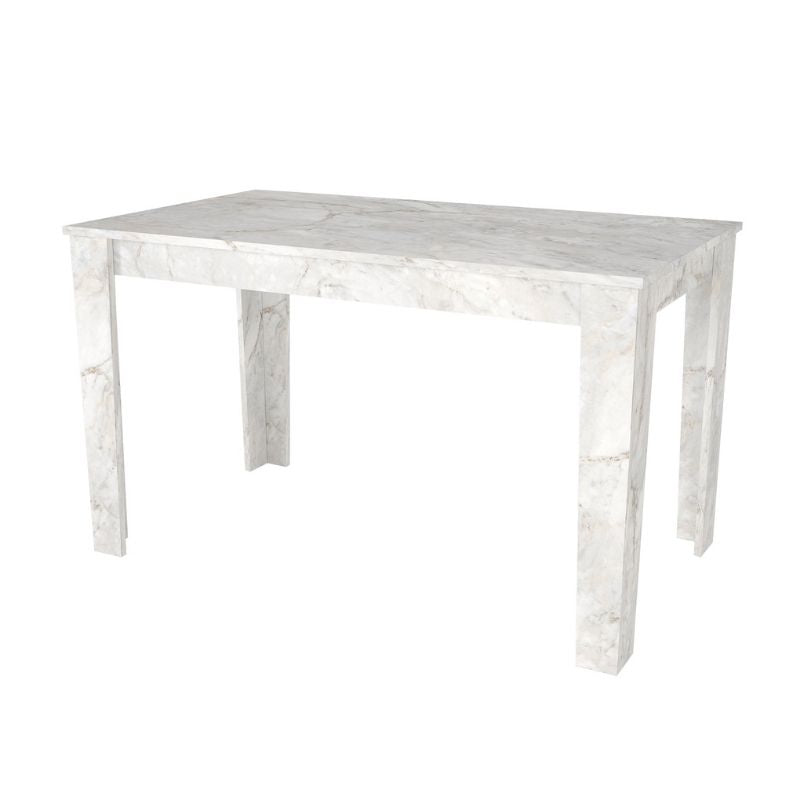 Σετ τραπεζαρία 5τμχ Darlen - Iris  χρώμα λευκό εφέ μαρμάρου - γκρι/φυσικό πόδι 125x72x74εκ.